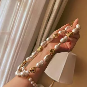 Ожерелье из жемчуга в стиле барокко, глубоководные бусины, металлическое ожерелье для женщин, модные и персонализированные женщины 45CM