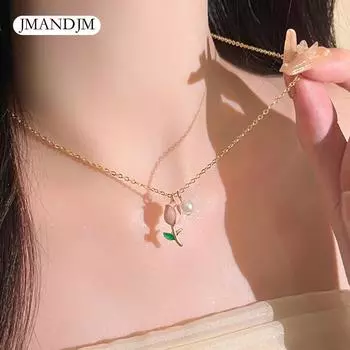 Ожерелье из жемчуга в виде тюльпана для женщин, летнее, для пожилых людей, дизайн, ниша, подвеска из бисера, легкая, роскошная цепочка на ключицу золотой