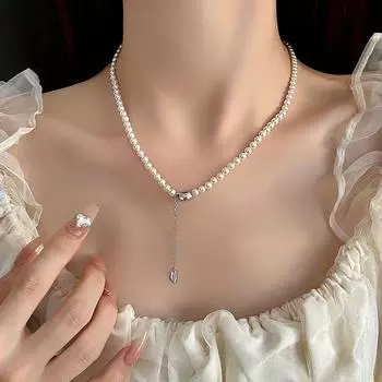 Ожерелье из жемчуга Xiangsi Bean Lucky Sign Tassel, легкое роскошное французское винтажное ожерелье