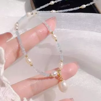 Ожерелье из жемчужно-голубых бусин с минималистским дизайном, цепочка-воротник в свежем и милом стиле