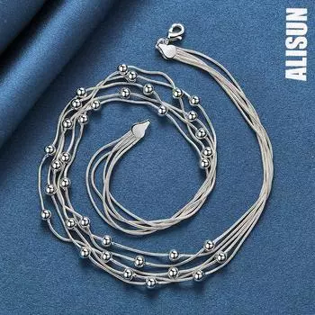 Ожерелье из змеиной цепи из стерлингового серебра 925 пробы с гладкими бусинами, модные свадебные украшения 45CM