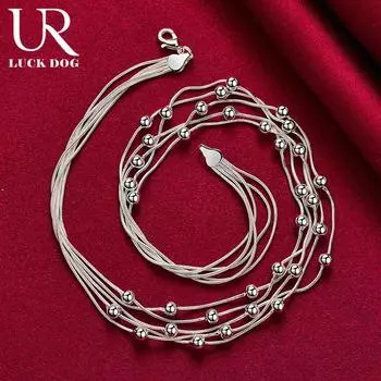 Ожерелье из змеиной цепи из стерлингового серебра 925 пробы с гладкими бусинами, модные свадебные украшения 45CM