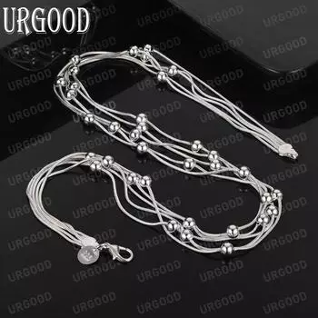 Ожерелье из змеиной цепи из стерлингового серебра 925 пробы с гладкими бусинами, модные свадебные украшения 45CM