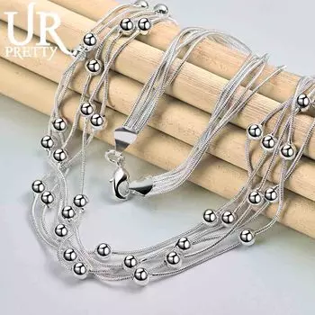 Ожерелье из змеиной цепи из стерлингового серебра 925 пробы с гладкими бусинами, модные свадебные украшения 45CM