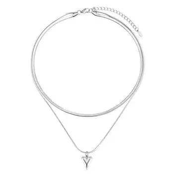 Ожерелье из змеиной кости, двухслойное ожерелье с подвеской в виде сердца для женщин, простая цепочка на шею, ювелирные изделия