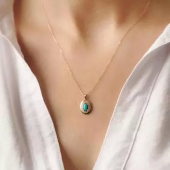 Ожерелье из золота 14 карат с бирюзой, подвеска из натуральной бирюзы, украшения из синих драгоценных камней