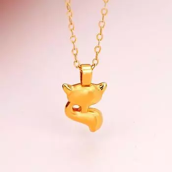 Ожерелье из золотой лисы 3D подвеска из твердого золота Чистое золото 999 Милая маленькая лиса