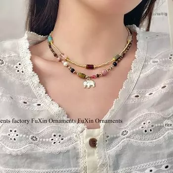 Ожерелье из золотых и серебряных бусин в стиле диско — красочный цилиндрический дизайн 41cm - 50cm ; 35g медный