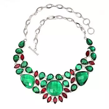 Ожерелье Изумруд Кварц Гранат Драгоценный Камень Женские Украшения Унисекс 18-20