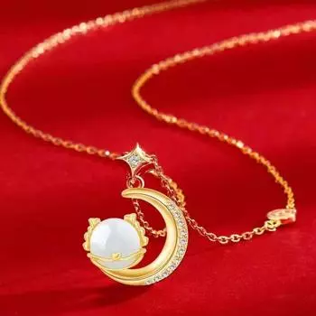 Ожерелье Jade Dragon Moon для девочек, свежее, повседневное, универсальное, летнее