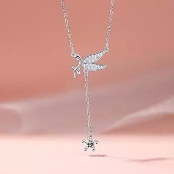 Ожерелье «Эльф» женское, легкое, роскошное, с цирконами, ангелом-хранителем, из нержавеющей стали, с цепочкой на ключицу, с кисточкой, с подвеской в виде звезды