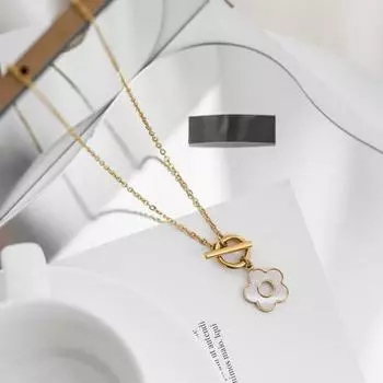 Ожерелье Элегантное длинное ожерелье из титановой стали с золотым вишневым цветком в виде ракушки для подарка