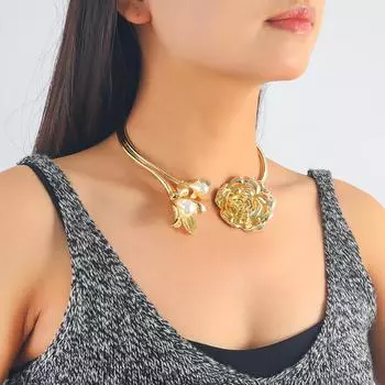 Ожерелье «Камелия», античный стиль, легкая роскошь и ощущение высокого класса золотой