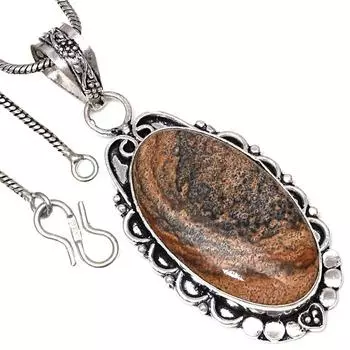 Ожерелье Картина Яшма Драгоценный Камень Ручной Работы Антикварное Украшение 2.25