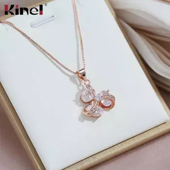 Ожерелье Kinel с блестящим кристаллом и цветком циркона для женщин розового золота