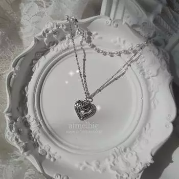 [Ожерелье KISS OF LIFE Belle] Серебряное многослойное ожерелье со шнуровкой в форме сердца