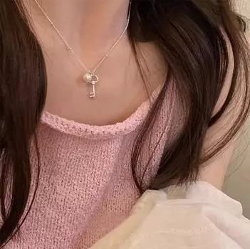 Ожерелье-ключ из стерлингового серебра S925 с пресноводным жемчугом женское