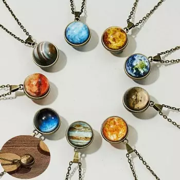 Ожерелье-колье Астрономия Мода Солнечная система Галактика Планета Кулон Очаровательный Довольно Изысканный Двухсторонний Стеклянный Элегантный Eight Planets-Venus разноцветный