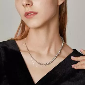 Ожерелье-колье из натурального жемчуга в стиле барокко 4-5 мм, стерлинговое серебро 925 пробы, модные ювелирные изделия для женщин 42cm белый