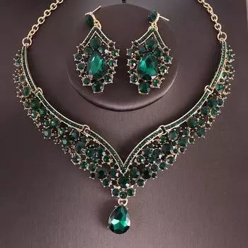 Ожерелье-колье со стразами и кристаллами, серьги для женщин, свадебные комплекты ювелирных украшений в Дубае