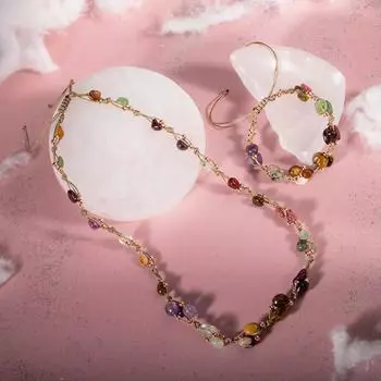 Ожерелье Козерог Набор браслетов Аметист, бордово-красный гранат, гранат, яшма, тигровый глаз, кунцит, пренит, цветной турмалин