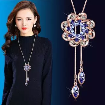 Ожерелье Кристалл Свитер Цепочка Длинная Женская Универсальная Простая Универсальная Аксессуары Декоративный Свитер Подвеска Высокого Класса Подвеска