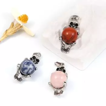 Ожерелье, кулон из натурального камня малахит/розовый кварц, подвеска в форме черепа, подвески для изготовления ювелирных изделий, ожерелье, браслет, аксессуары Rose Quartz/19x35mm