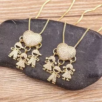 Ожерелье-кулон с кубическим цирконием для любящих семей для девочек и мальчиков, ожерелье-цепочка, ювелирные изделия для мам F