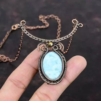 Ожерелье Ларимар Ювелирные изделия из медной проволоки Ожерелье с драгоценными камнями Регулируемое ожерелье Ожерелье из медной проволоки Ювелирные изделия ручной работы для подарков