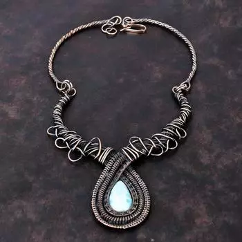 Ожерелье Ларимар, медная проволока, обернутая ювелирными изделиями, драгоценный камень, регулируемое ожерелье, медное ожерелье, ювелирные изделия ручной работы, свадебный подарок, ожерелья, обернутая проволокой