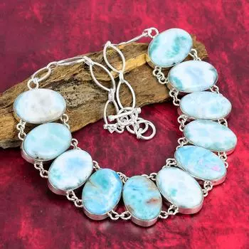 Ожерелье Ларимар, стерлинговое серебро 925 пробы, регулируемая цепочка, ювелирные изделия, ювелирные изделия ручной работы из настоящего драгоценного камня, подарок для нее Adjustable with 18 inches синий