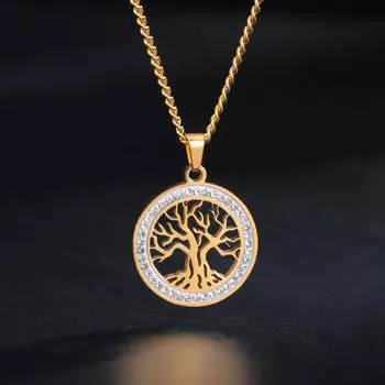 Ожерелье Life of Tree, модное ожерелье из нержавеющей стали, полое деревце жизни, подвеска из золота золотой