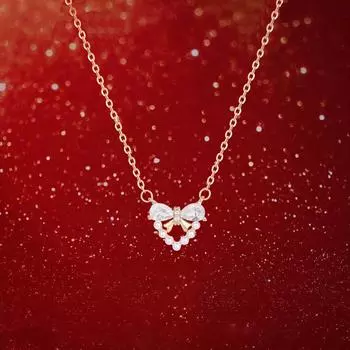 Ожерелье Love Bow для женщин, легкое, роскошное, нишевое, дизайн Sense Hollow Zircon Heart, нержавеющая сталь, цепочка на ключицу, цепочка на шею