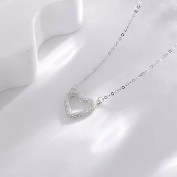 Ожерелье Love из серебра 925 пробы с микроинкрустацией бриллиантами и цирконами, милая полая подвеска в форме сердца, легкая роскошная цепочка на ключицу, универсальные украшения. 925 Silver белого золота