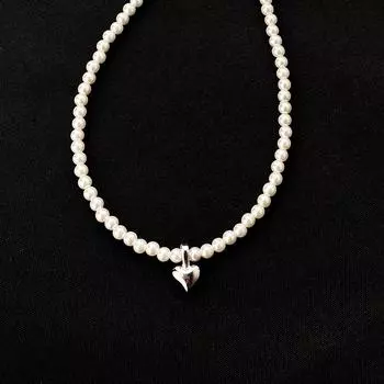 Ожерелье Love Pearl Съемная подвеска в форме сердца Цепочка на ключицу Французский ретро Легкая роскошь Ощущение