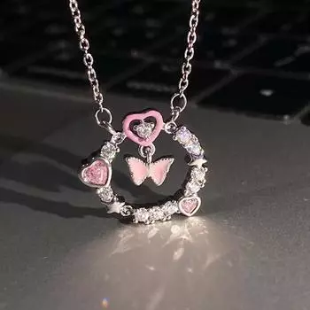 Ожерелье Love Pink Diamond Butterfly, женское, легкое, роскошное, нишевый дизайн, цепочка на ключицу Sense Spring Butterfly Dream из нержавеющей стали