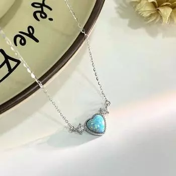 Ожерелье Love с нишевым дизайном, милое и универсальное, сине-персиковое сердце с бриллиантами, легкая роскошь и ощущение высокого класса