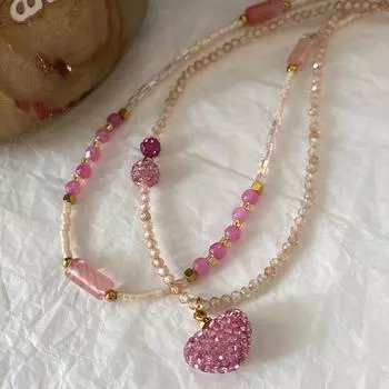 Ожерелье Love с розовым кристаллом, женская легкая роскошная и милая нишевая цепочка на ключицу, аксессуары, французская универсальная многослойная высококачественная цепочка на шею