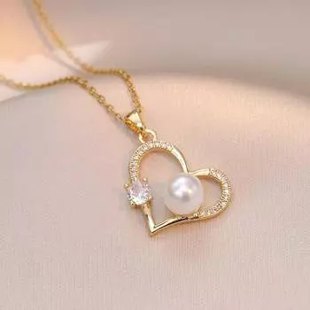 Ожерелье Любви Женское Простое Универсальное Темперамент Циркон Жемчуг Сердце Подвеска Ключичная Цепочка