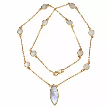 Ожерелье Лунный камень Feceted Gemstone Handmade Antique Silver Jewelry 26
