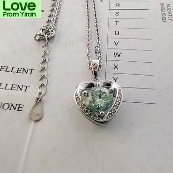 Ожерелье Luomansi 1 карат 6,5 мм с синим, желтым, розовым муассанитом в форме сердца, прошедшее проверку на бриллианты, серебряные украшения S925, свадьба, годовщина, вечеринка 45cm