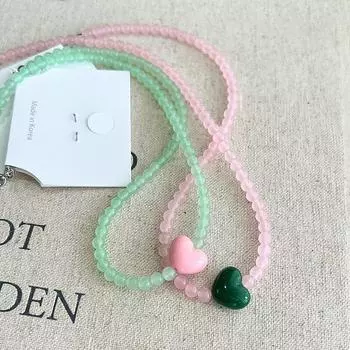 Ожерелье Macaron Ice Through Pink Green Natural Stone с бусинами Love, женская индивидуальность, уникальный темперамент, универсальная цепочка на шею, цепочка на ключицу