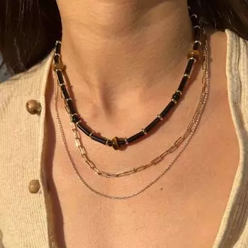 Ожерелье майя с черным агатом, цепочка на ключицу для мужчин и женщин, индивидуальный дизайн для пар. Нишевые и универсальные аксессуары для ожерелья ручной работы.