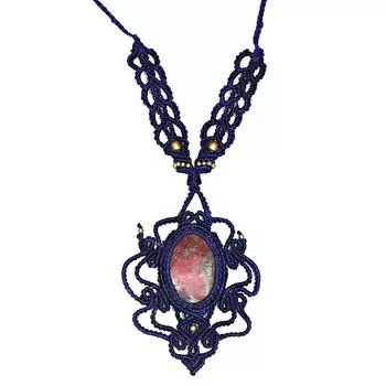 Ожерелье макраме красное с подвеской из яшмового кристалла, ручная работа, натуральная нить, бохо