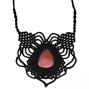 Ожерелье макраме красное с подвеской из яшмового кристалла, ручная работа, натуральная нить, бохо