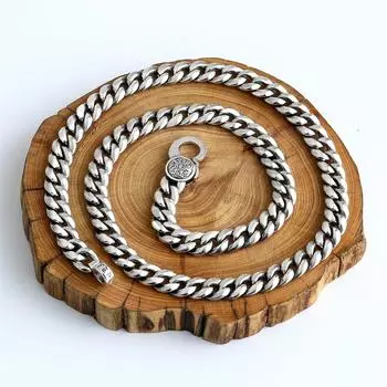 Ожерелье-мантра из серебра 925 пробы с шестью символами, корейская версия индивидуальности, мужская ретро-модная грубая модная серебряная подвеска-цепочка 50CM