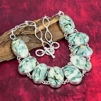 Ожерелье Mariposite, ювелирные изделия из драгоценных камней, ожерелье из стерлингового серебра 925 пробы, регулируемое ожерелье-цепочка, антикварные ювелирные изделия ручной работы, подарок для матери Adjustable with 18 inches зелёный