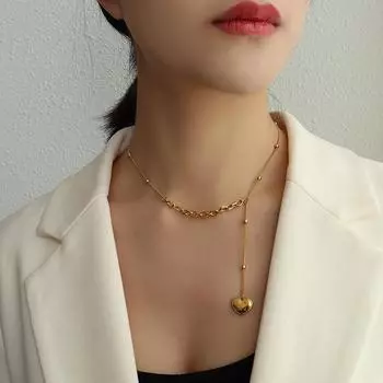 Ожерелье Marka French Titanium Steel 18K Gold Haute Couture English Peach Heart Love Steel Ball с бахромой, женская цепочка на ключицу P1029