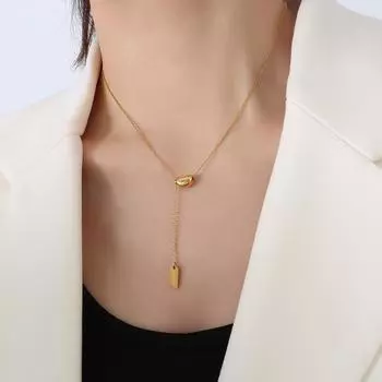 Ожерелье Marka French Wind из титановой стали с покрытием из 18-каратного золота с небольшой золотой фасолью и бахромой, длинная подвеска на удачу для женщин