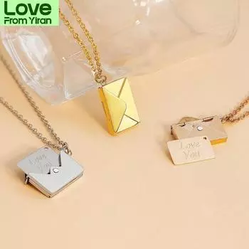 Ожерелье-медальон в виде конверта с подвеской из нержавеющей стали золотого, серебряного цвета, ожерелье с подвеской в виде секретного послания для подарка на день матери золотой